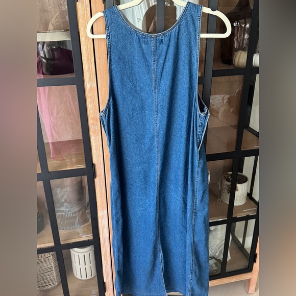 Vintage 90s Casey Coleman Bluebonnet Embroidered Denim Jumper Dress midi overall - Picture 10 of 11